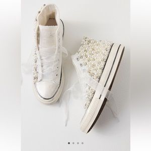 Free People Pearl Crush Hi Top Sneakers in White